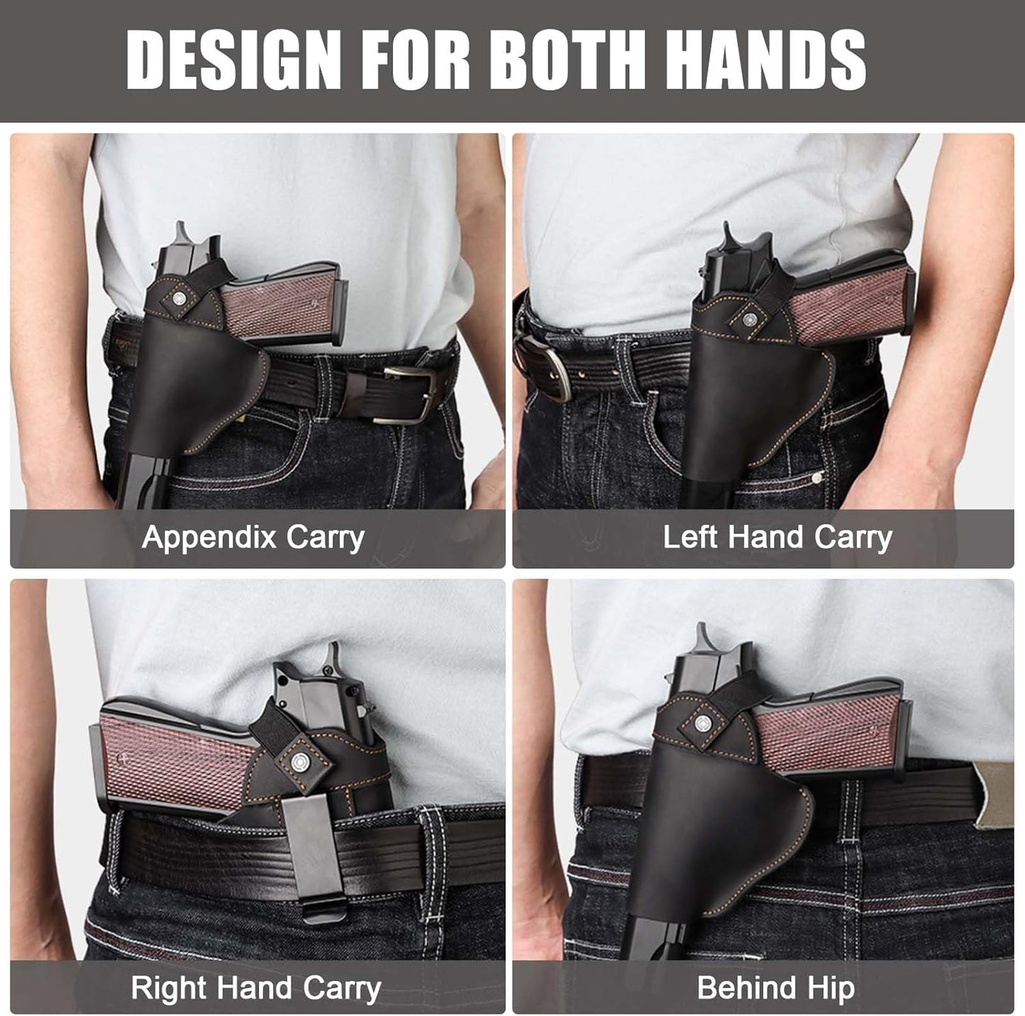 Skiennix Leather Universal Pistol Holster - IWB/OWB Concealed Gun Holster for Glock, Taurus, Sig, Springfield | Fits Most Pistols
