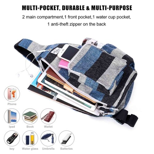 Kamo Sling Backpack Chest Shoulder Bag Crossbody Cycling Travel Hiking Daypack for Men Women With Earphone Hole