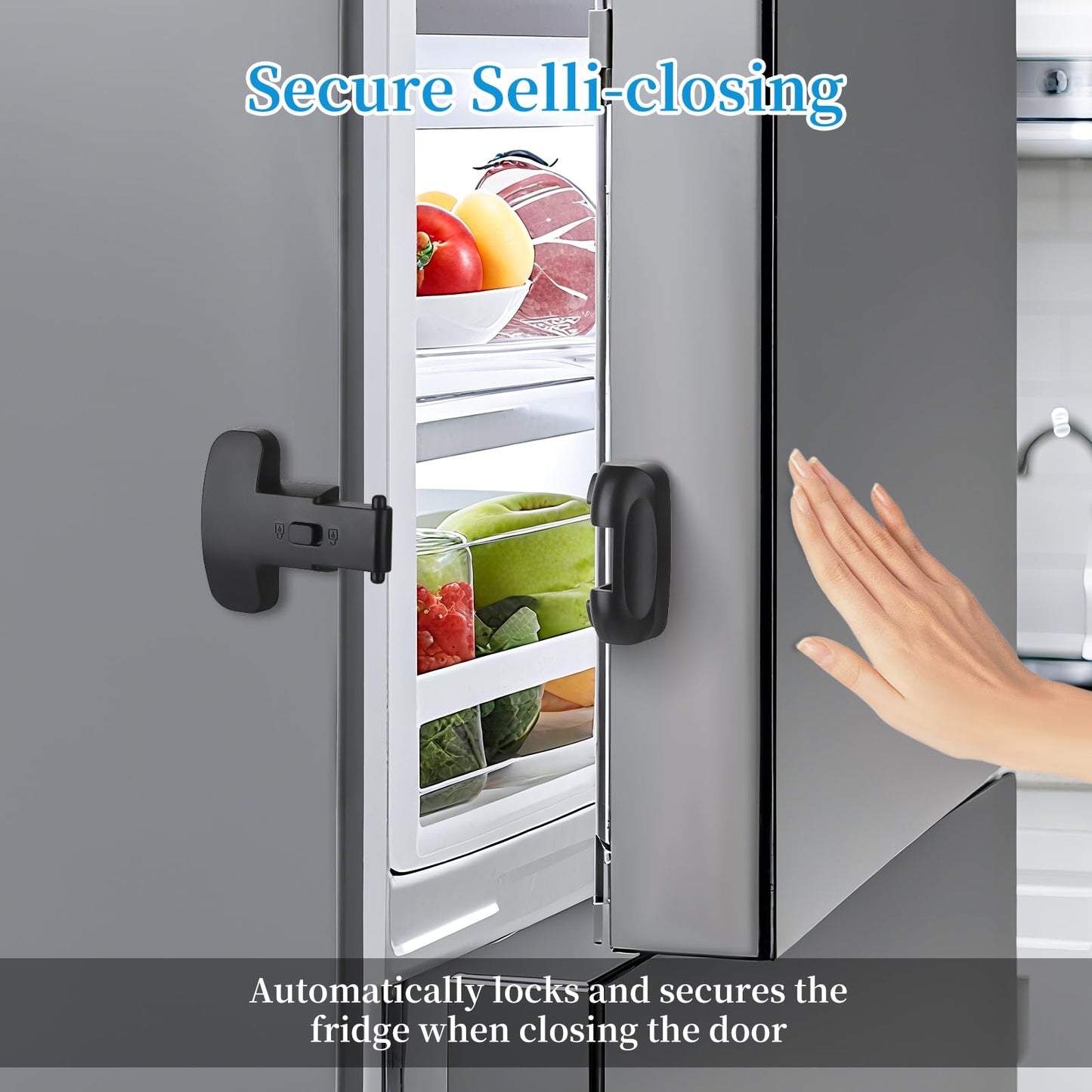 2PCS Heavy Duty Protection Fridge Lock for Refrigerator Cabinets,Drawers,Child Safety Cabinet Locks,Easy Install Without Keys，Black.