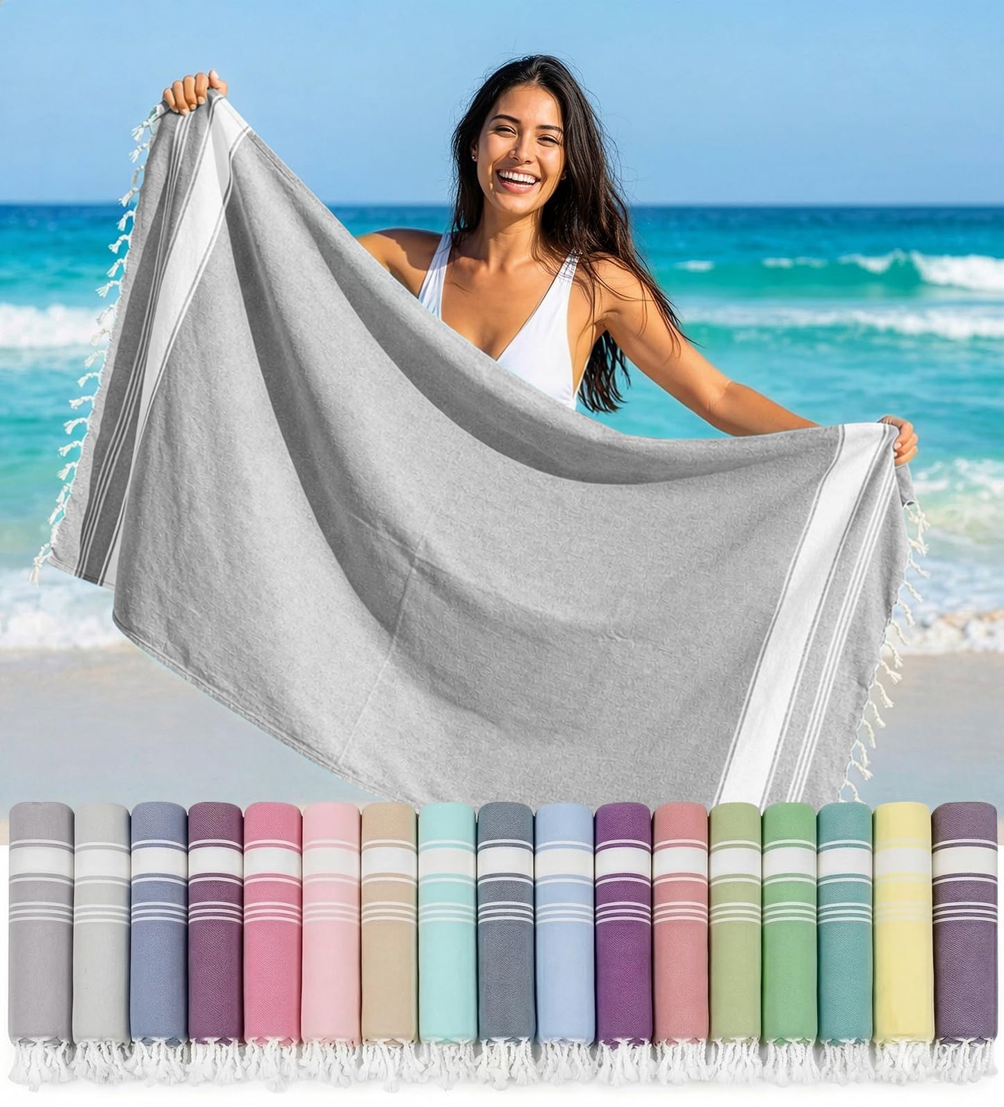 LANE LINEN Cute Beach Towel, Oversized, 39"x71", Super Absorbent - Alloy