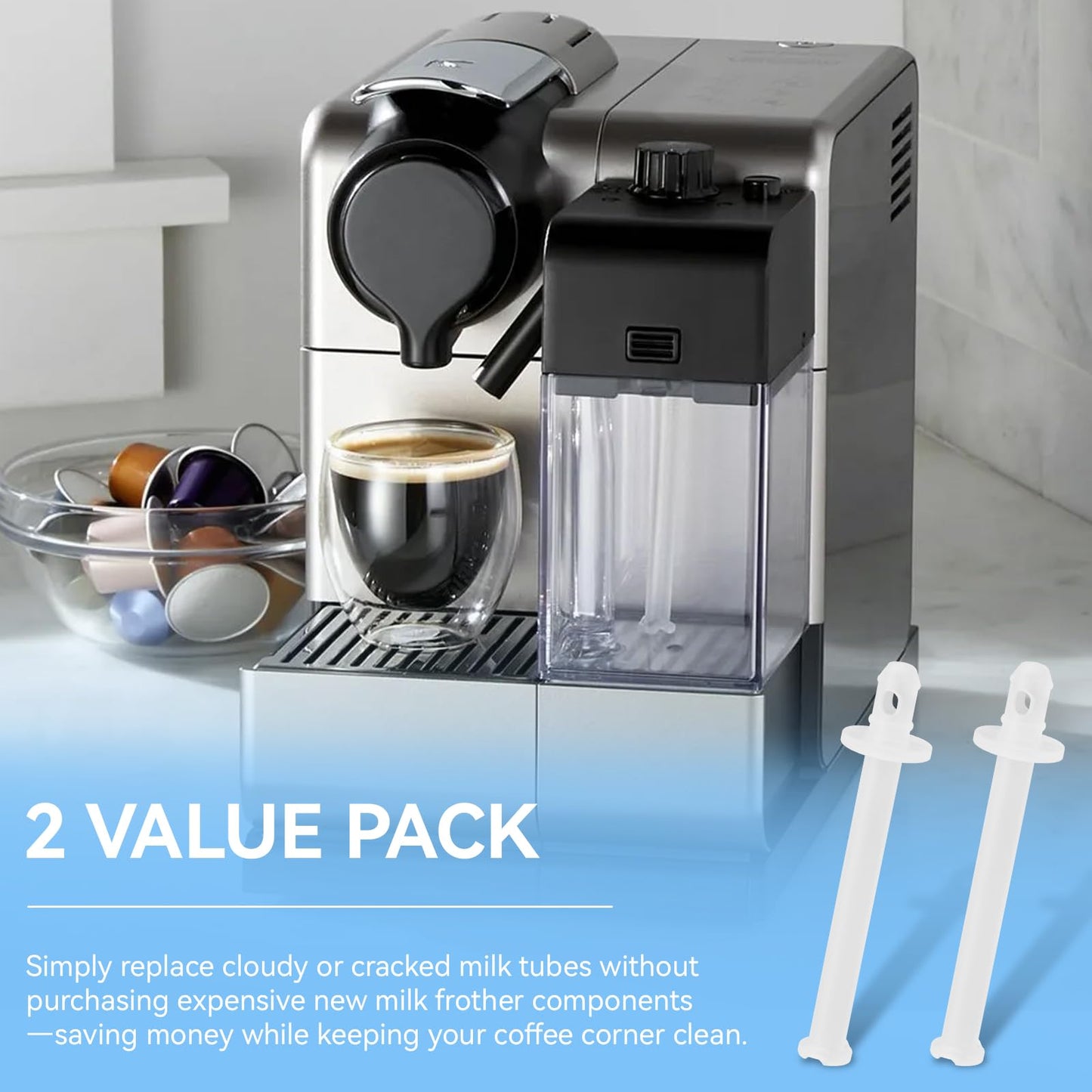 5313253671 Milk Frothing Tube Pipe Replacement for DeLonghi Nespresso Lattissima One EN500 Suction Tube, Coffee Machine Pipe Replacement Parts, 2 Pack