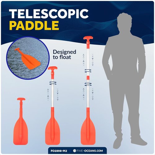 Five Oceans Telescoping Paddle - Emergency Boat Paddle, Floating Orange, Extends 21" to 42" for Easy Storage