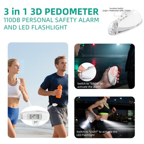 Mini Step Counter for Walking, Simple Step Counter with LED Flashlight & 110dB Personal Alarm for Women, Accurate Fitness Tracker for Women, Men, Seniors