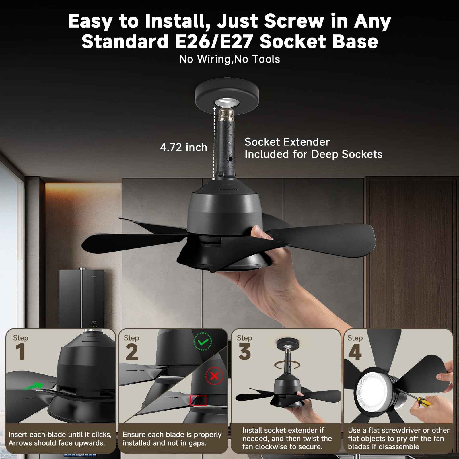 MOTCTQVD Ceiling Fan light with Remote, 5 Brightness Dimmable Ceiling Fans with Lights, 3000K-6000K Quiet 3-Speed Bedroom Ceiling Fans for Garage Living Room