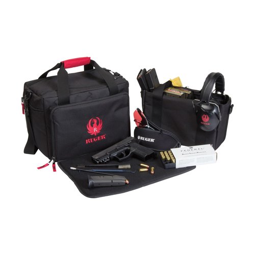 Ruger Shooting Range Bag by Allen Company - Tactical Gun Case w/ Pistol Rug and 6 Mag Pockets - MOLLE Compatible - 11.5" x 7" - Black