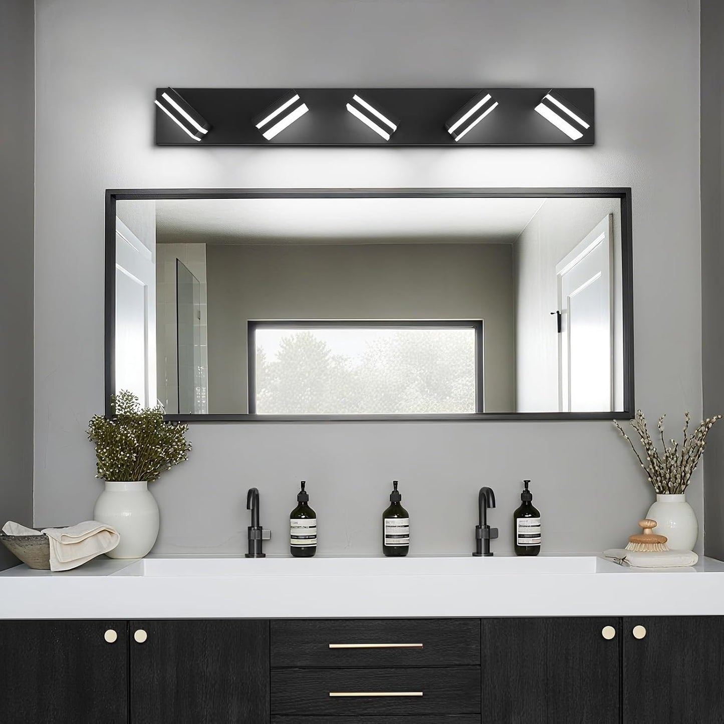 3-Light Modern LED Bathroom Vanity Light Fixture - Black Metal & Acrylic, 16-inch Over Mirror Lighting