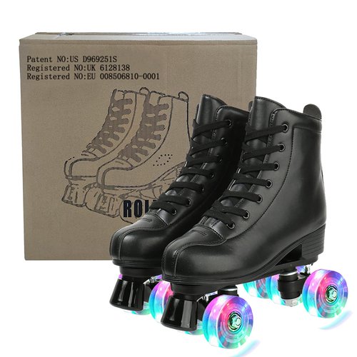 Jessie Leather Roller Skates - Adjustable Four-Wheel Premium Skates for Women, Men, Boys & Girls (Flash Wheel, Women's 8/ Men's 6.5)