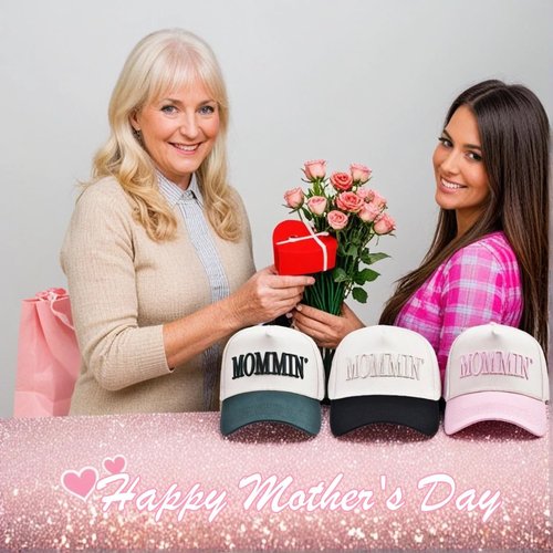 Women’s Mommin Trucker Hat – Vintage Two-Tone Ponytail Baseball Cap, Embroidered Adjustable Hat, Great Gift for Mom & Women White