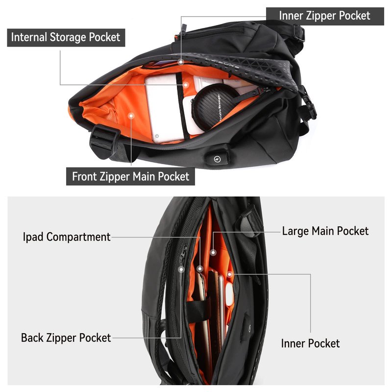 SUNMOP Small Black Sling Crossbody Backpack Shoulder Bag for Men Women, Lightweight One Strap Backpack Sling Bag for Hiking Walking Biking Travel Cycling USB Charger Port,Black-2