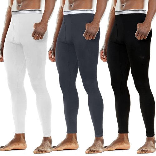 Cutecrop 3 Pack Men's Thermal Underwear Pants Fleece Lined Thermal Pant Leggings for Men Base Layer Bottoms(X-Large,Black, Gray,White)