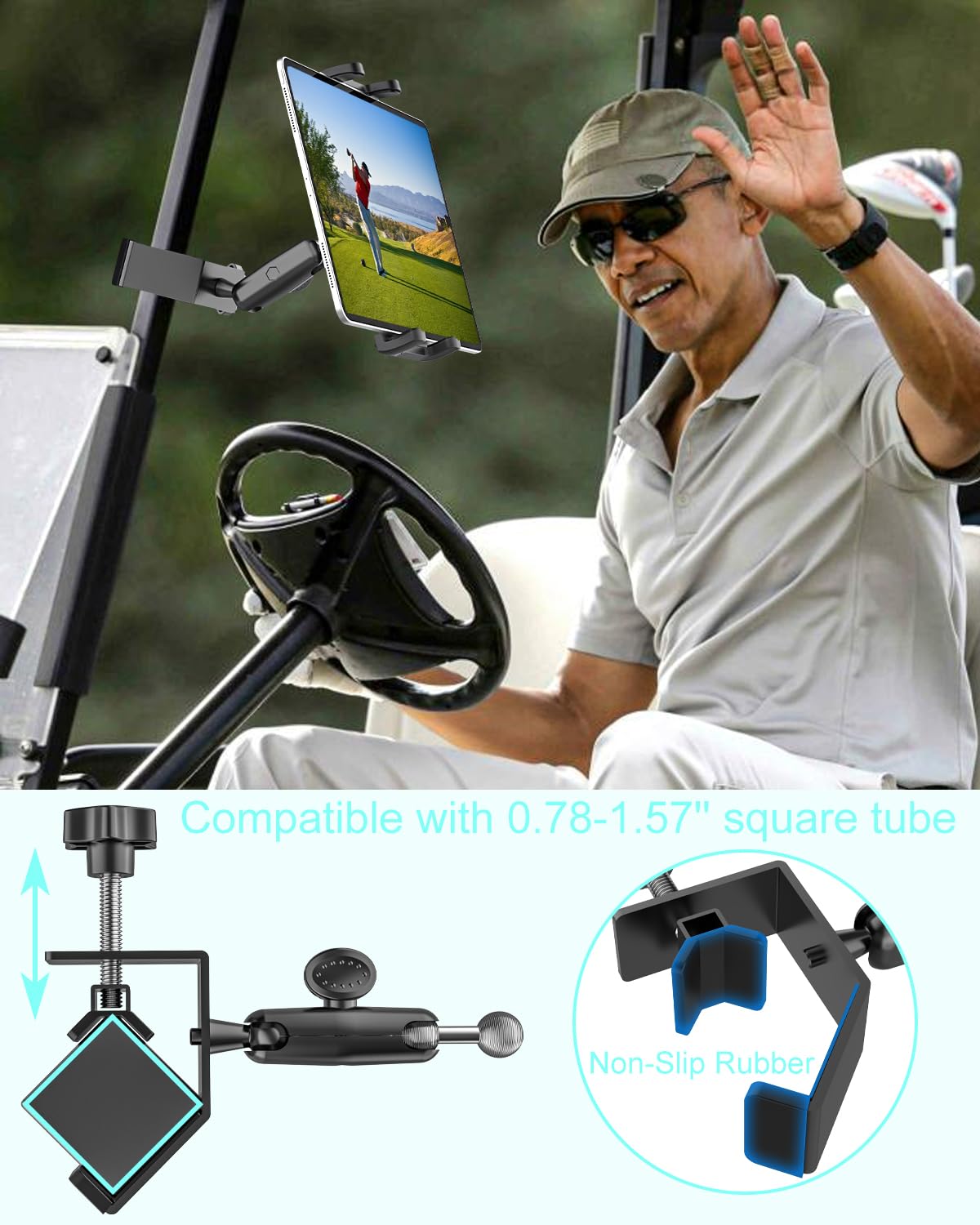 Kolasels Golf Cart Tablet & Phone Holder, [Metal Material] Golf Cart iPad Mount for EZGO, Club Car, Yamaha, Golf Tablet Mount for iPad Pro, Air, Mini, Galaxy Tabs, Z Fold, iPhone, All 4-12.9'' Device
