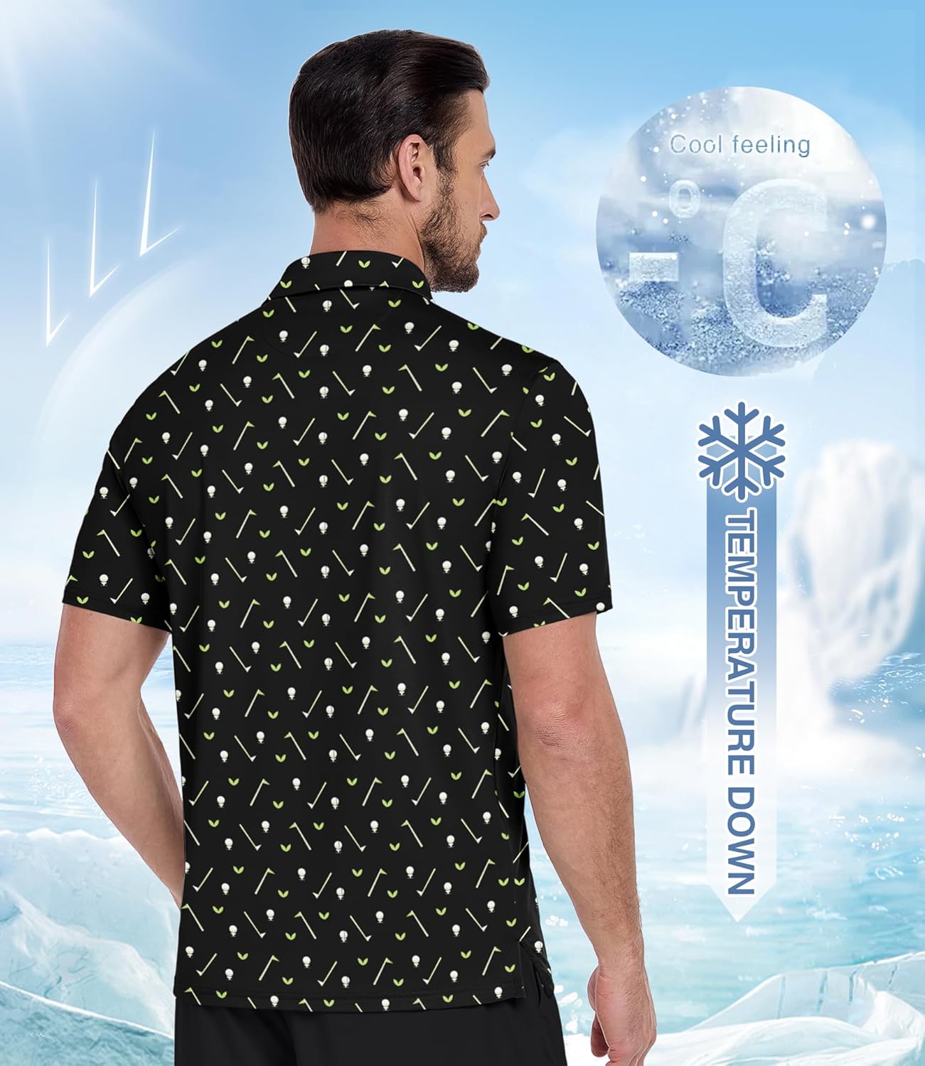 ZITY Men's Golf Polo Shirt - Short Sleeve Performance Moisture-Wicking Print | Casual & Golf Wear