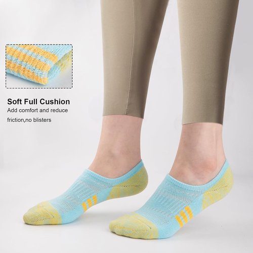 COOPLUS No Show Socks - Women's Athletic Cushioned Cotton Low Cut | Non-Slip Invisible (6 Pairs)
