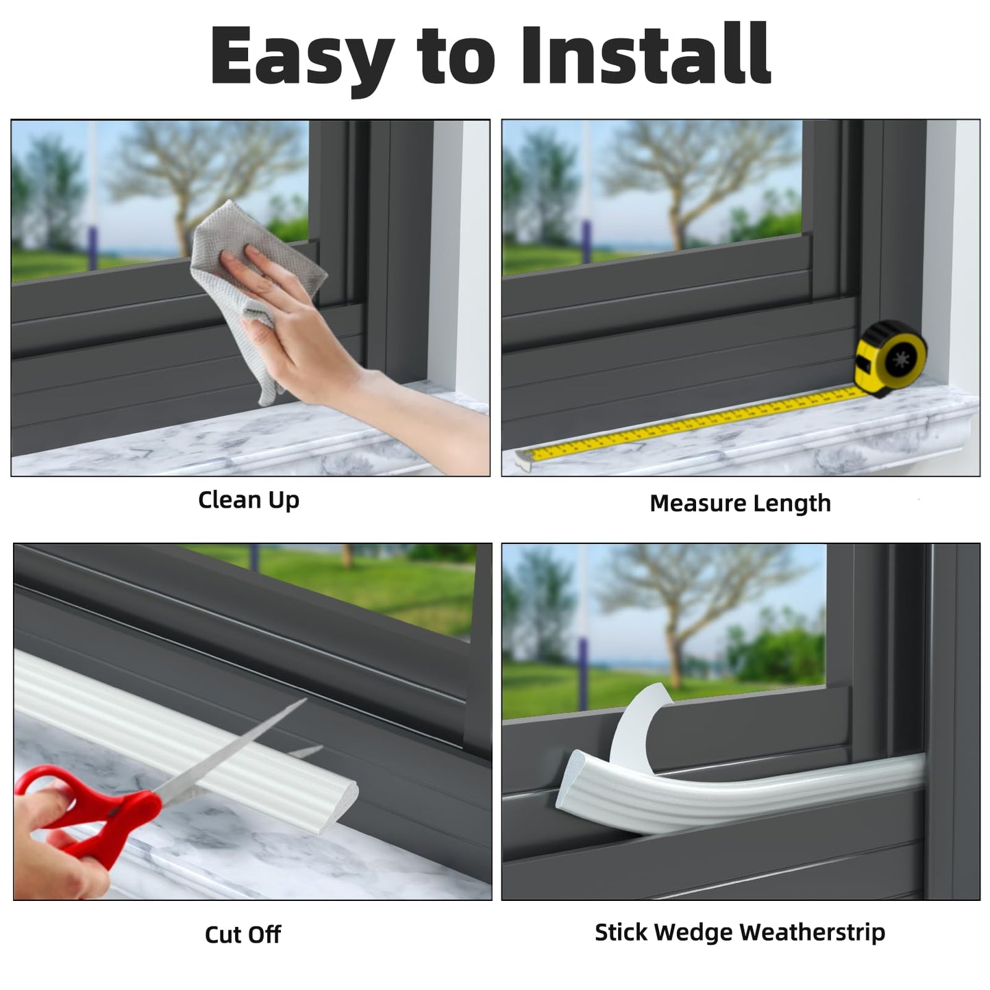 ESUFEIR 118" Wedge Window Weather Stripping Door Gap Filler,Adhesive Window Insulation for Winter Door Seal Strip,Soundproof Foam Tape for Frame,White