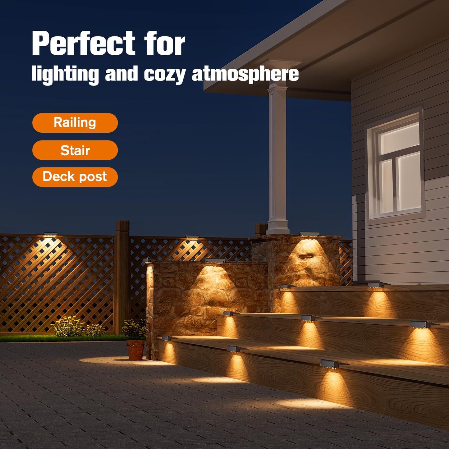 NIORSUN Solar Deck Lights Outdoor 16 Pack, IP65 Waterproof Large Size LED Stair Lights with Lenses, Auto ON Off Warm White Step Lights for Outside, Deck, Patio, Fence, Yard, Pathway and Railing Decor