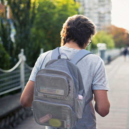 COVAX Large Mesh Backpack, Semi-transparent College Backpack, See Through Mesh Bookbag with Bungee and Comfort Padded Straps for Travel, Swimming, Beach, Outdoor Sports (Grey)