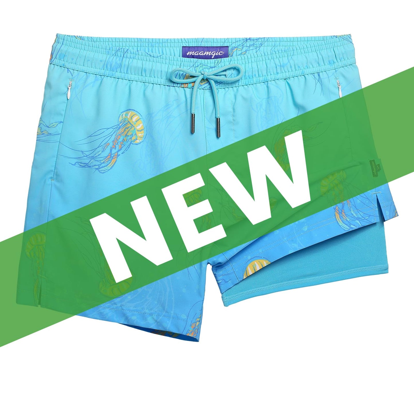 maamgic Mens Swim Trunks with Compression Liner 5 Inch, Quick Dry Bathing Suit with Zipper Pockets, Stretch No-Chafing Swim Shorts, Medusa Large