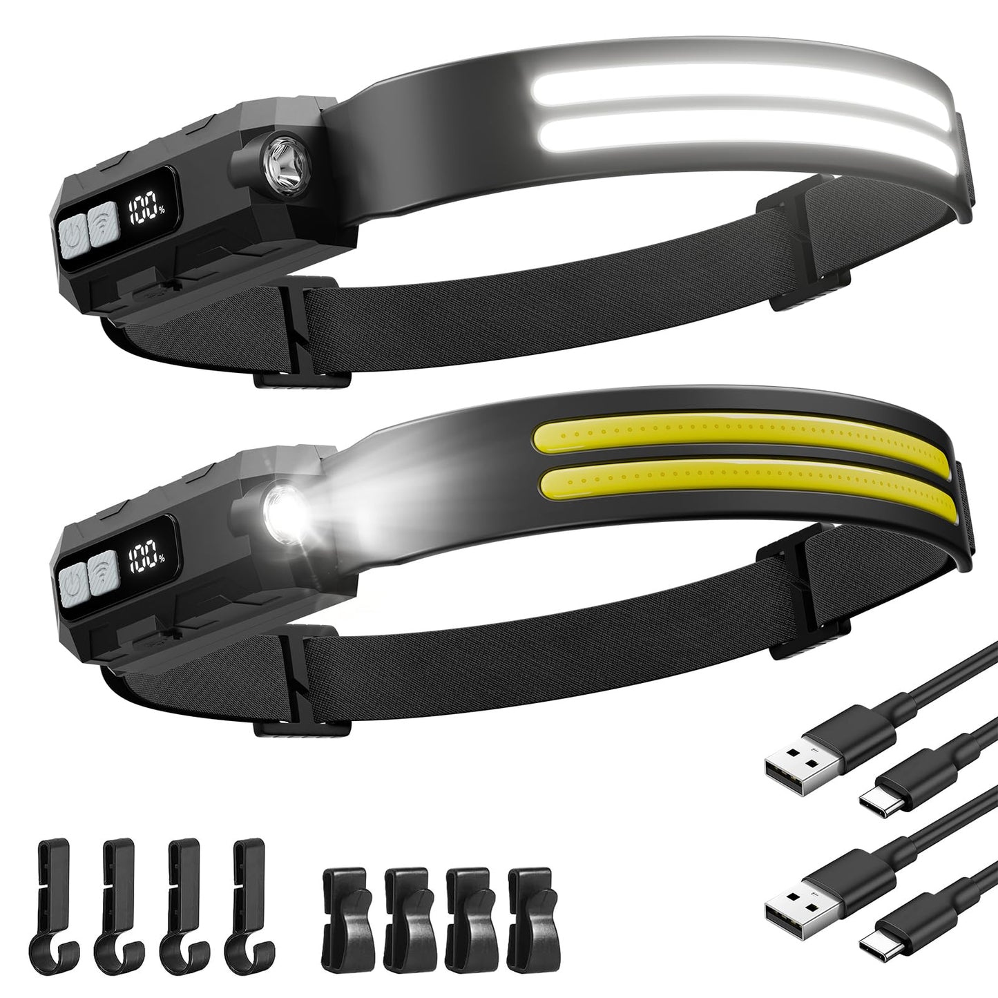 Sogdeco LED Headlamp Rechargeable with Red Light 2 Pack, 230° Wide Beam Head Lights for Forehead, 7Mode Head Lamp, LCD Digital Display, Waterproof Hard Hat Light for Camping Hiking Fishing