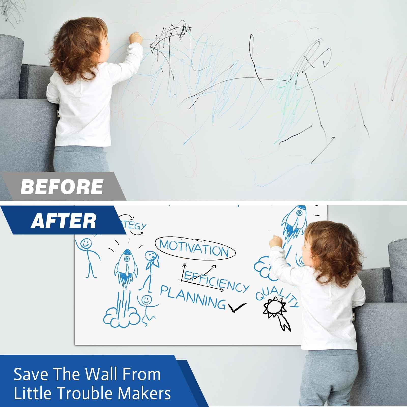 Magnetic White Board Sticker 47"x35.5" Magnetic Dry Erase White Board Paper for Wall Whiteboard Sticker for Teacher Supplies Removable Peel and Stick Whiteboard Contact Paper