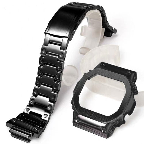 316L Stainless Steel Watch Band and Bezel Compatible with Casio GWM-5610 Watch Mod Kit Replacement (black)