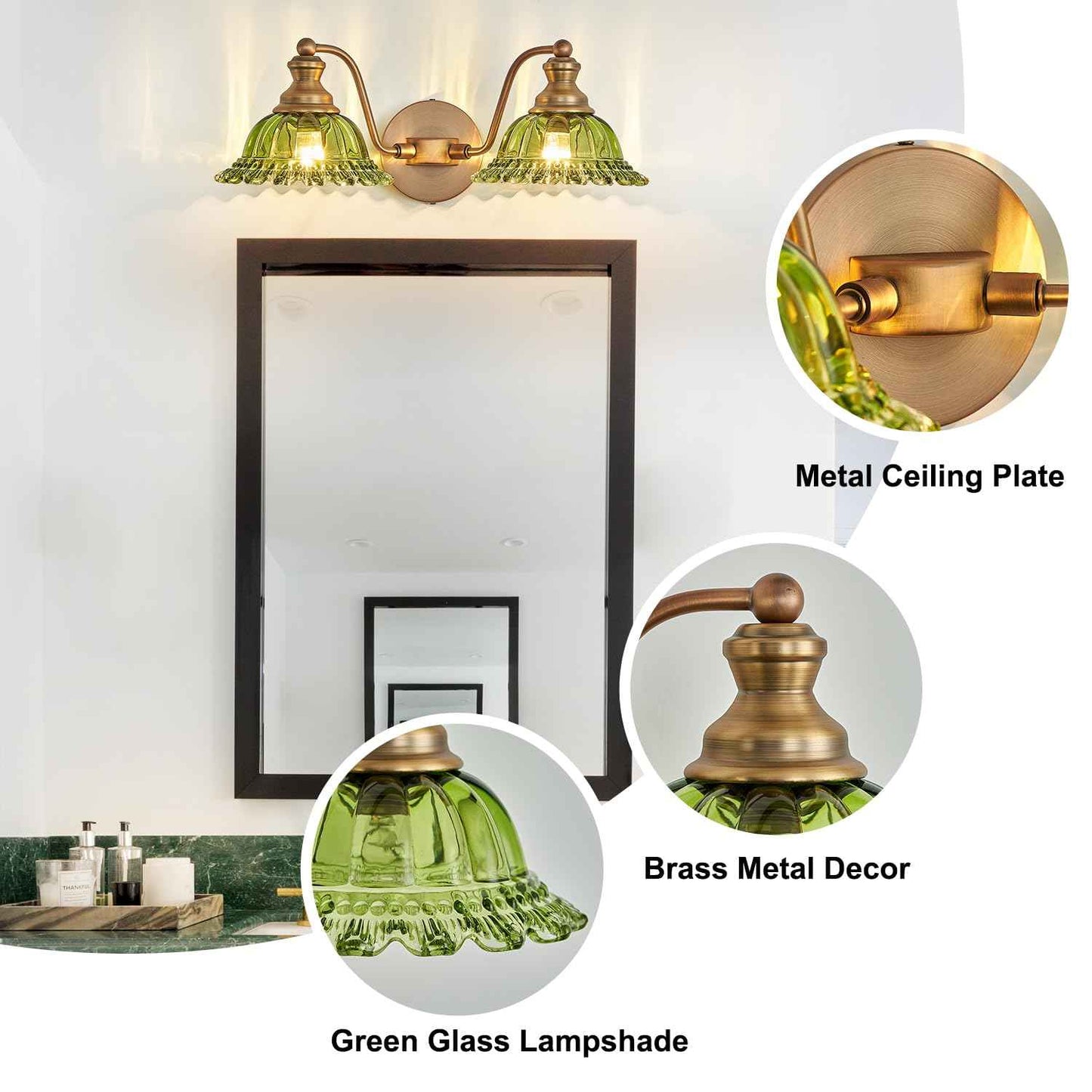 XIEDUN Green 2 Light Vanity Light Bathroom Light Vintage Bathroom Light Fixtures