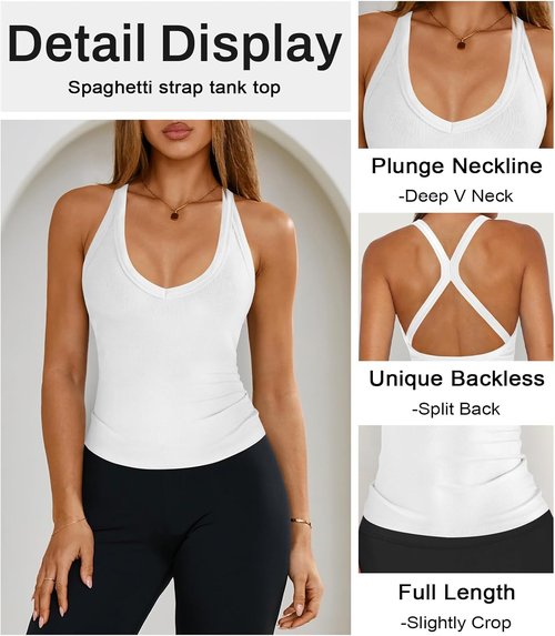 Hragc Women's Halter Workout Tank Top - Plunge V-Neck, Racerback, Fitted Ribbed Design