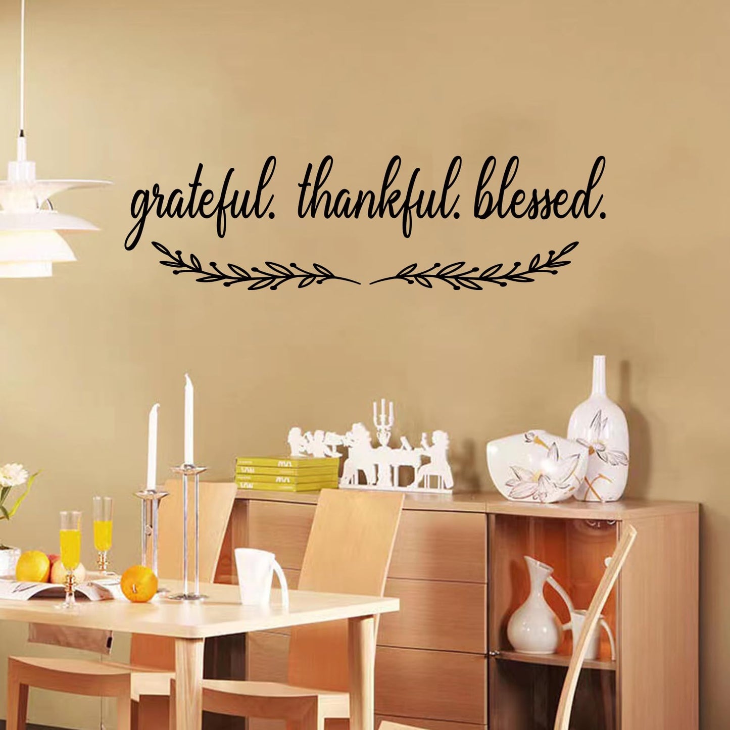 Inspirational Quotes Wall Stickers for Kitchen: Home Inspirational Pantry Dining Room Vinyl Art Wall Decals - Family Wall Decor - Grateful Thankful Blessed 25" X 7"