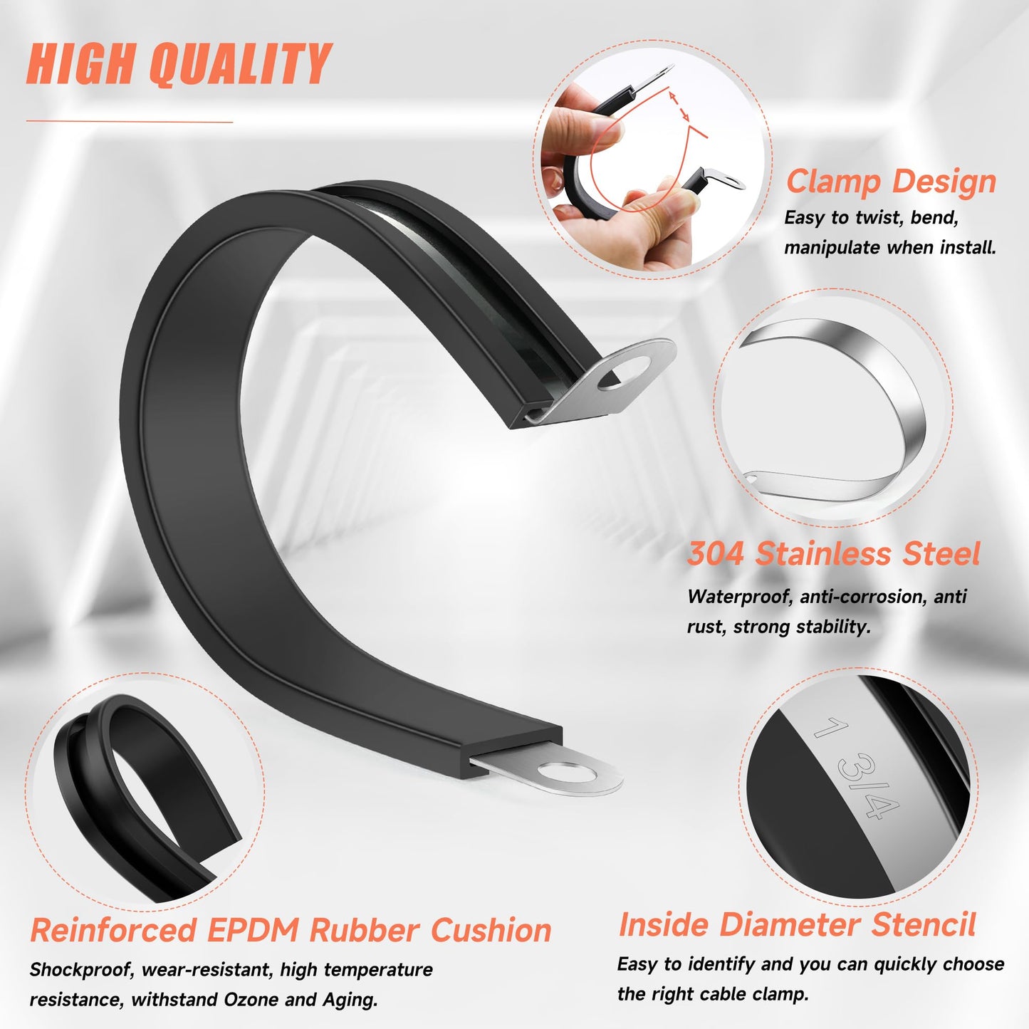 WYSIWYKA 220PCS Cable Clamps Assortment Kit 10 Sizes,304 Stainless Steel Rubber Cushion Pipe Clamps 1/4" 5/16" 3/8" 1/2" 5/8" 3/4" 1" 1-1/4" 1-1/2" 1-3/4" Metal Wire Clamps(With two kinds of screws)