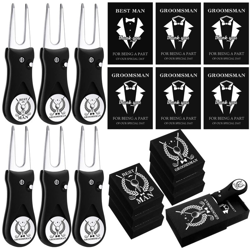 Seenelling 6 Sets Groomsmen Golf Proposal Gifts Box, Include Groomsman Divot Tool with Groomsman Golf Ball Marker, Thank You Card and Groomsmen Boxes for Wedding Groomsman Best Men Gifts Proposal Gift