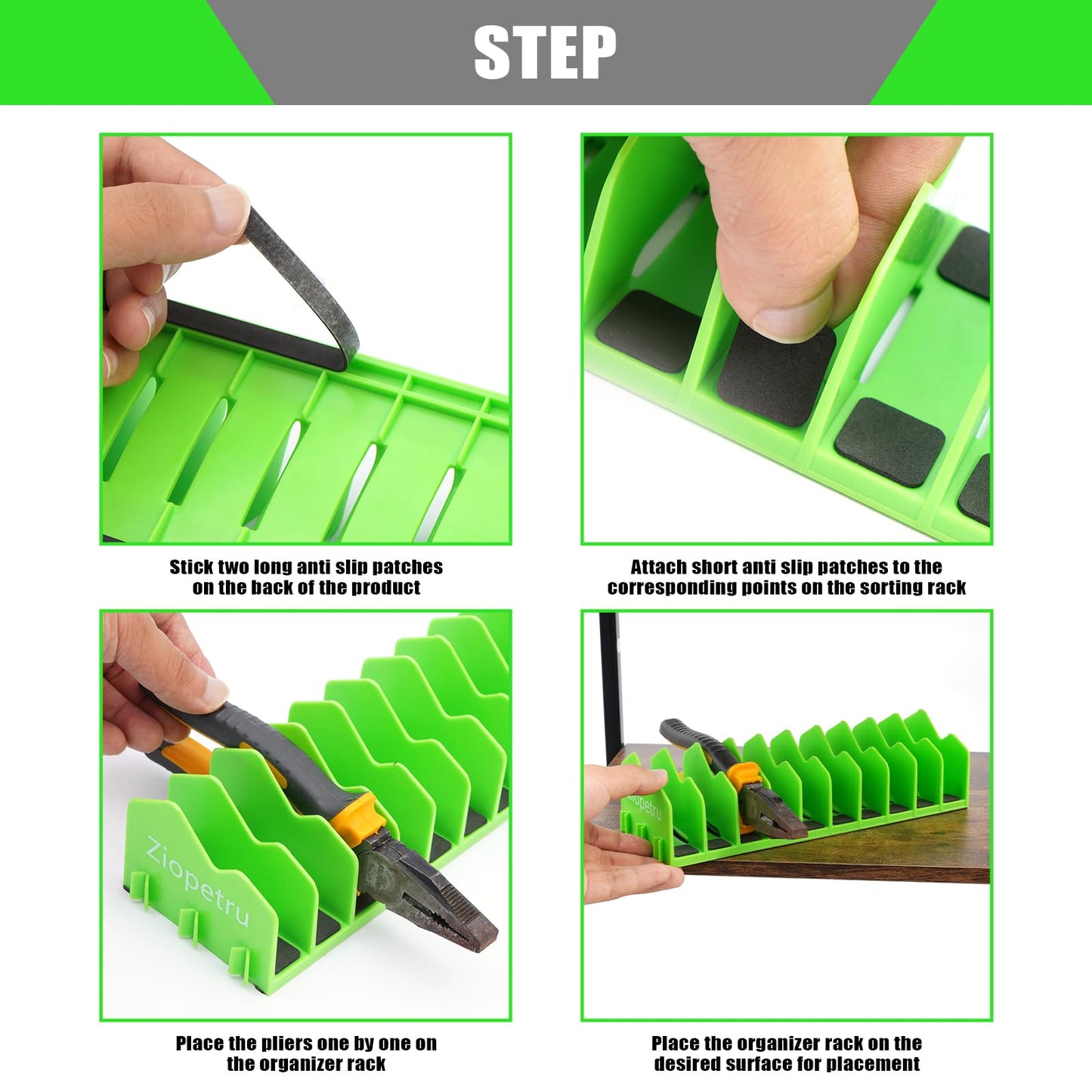 Ziopetru Plier Organizer Rack, 10-Slot Pliers Organizer for Tool Box Drawer, Tools Organizers Players with Non-Slip Rubber Base, Fits 0.8" Tools, 3" H Drawers（1 Pack