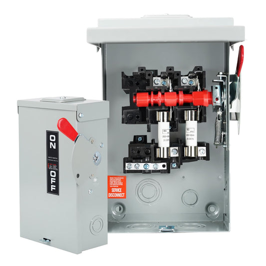 2P 60Amp 110/240V 2 Wire Fusible Heavy Duty Safety Switches，Ac Disconnect Switches Box，Quick Disconnect Safety Switch，Equipped with Fuses