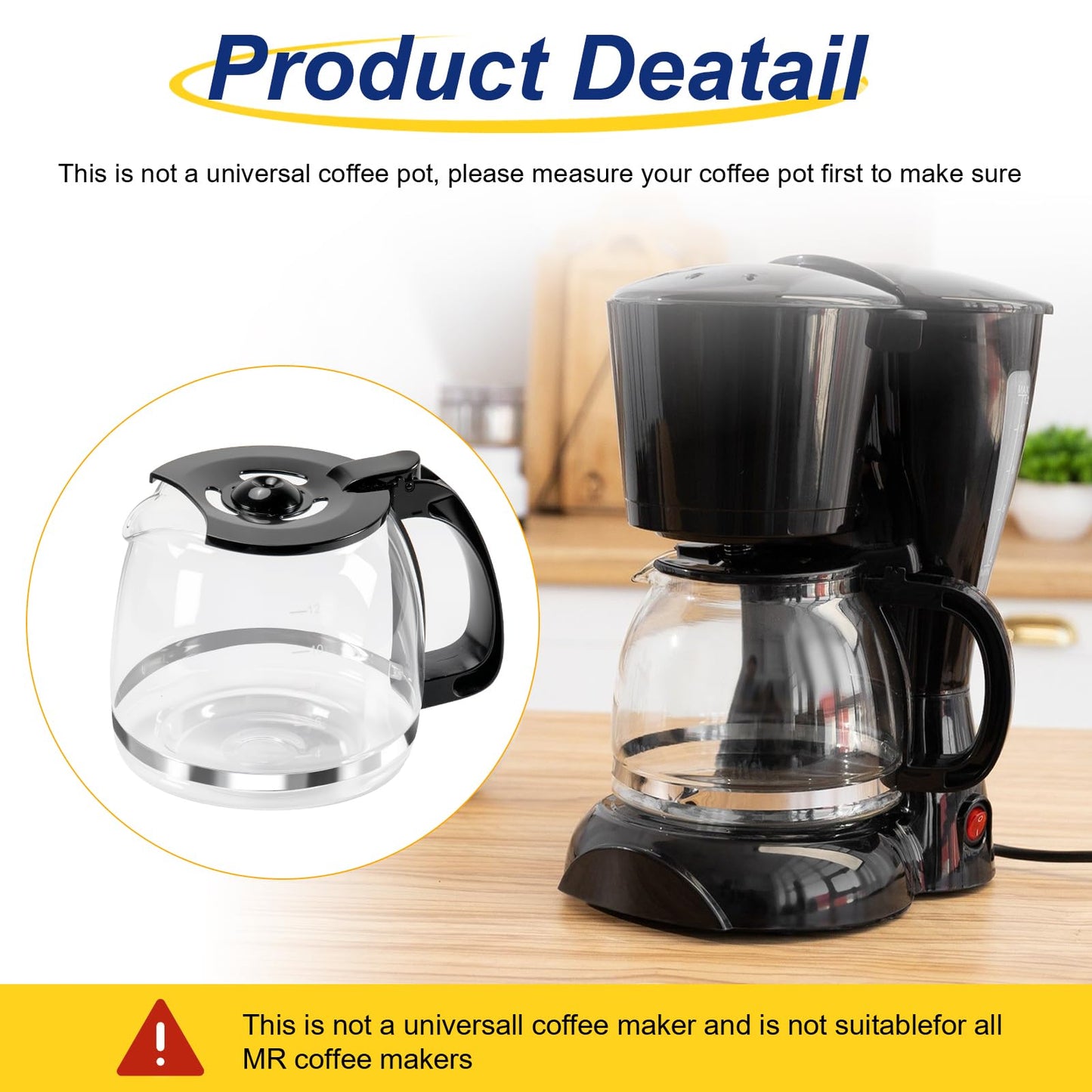 12-Cup Glass Coffee Carafe Replacement Pot Compatible with Hamilton Beach FlexBrew 12 Cup Coffee Maker 49902, 49904, 49915, 49905, 49317, 49467, 49611