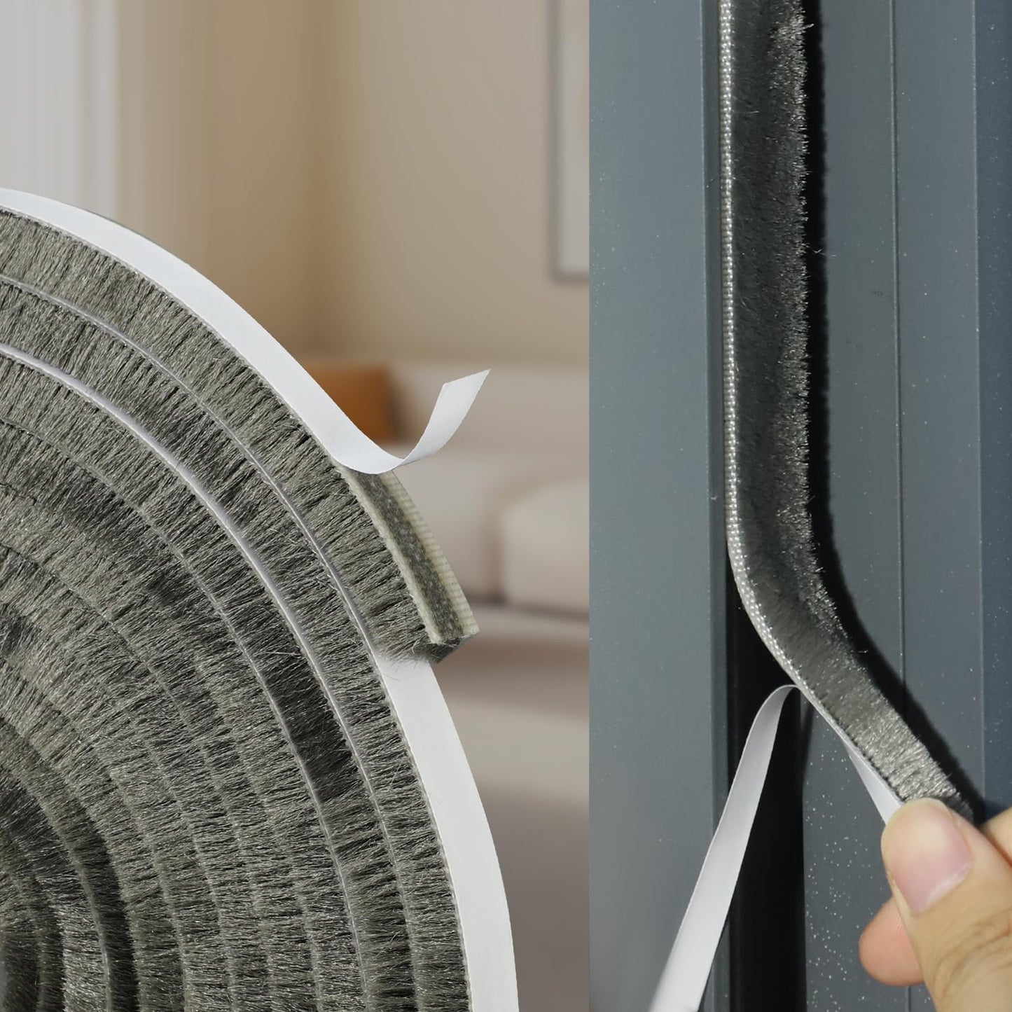 50Ft Self-Adhesive Brush Weather Stripping Door Seal 0.35" Wide x 0.2" Thick Neat Pile Brush Seal Strip for Doors and Windows Gray Soundproofing Weather Strip for Soundproof Windproof Dustproof