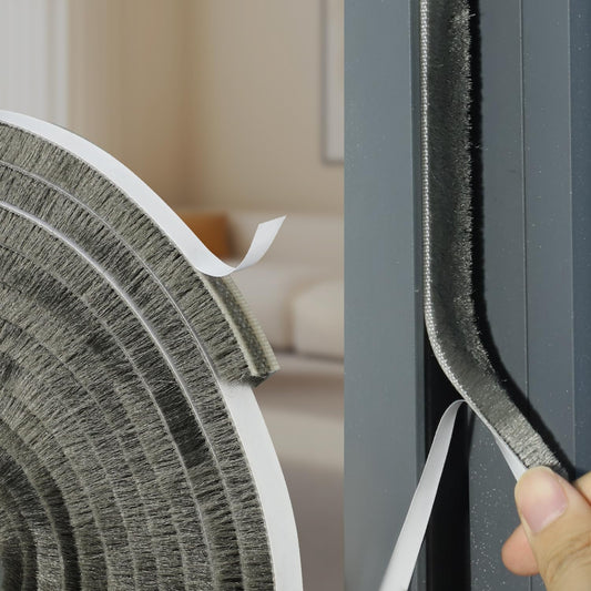 50Ft Self-Adhesive Brush Weather Stripping Door Seal 0.35" Wide x 0.2" Thick Neat Pile Brush Seal Strip for Doors and Windows Gray Soundproofing Weather Strip for Soundproof Windproof Dustproof