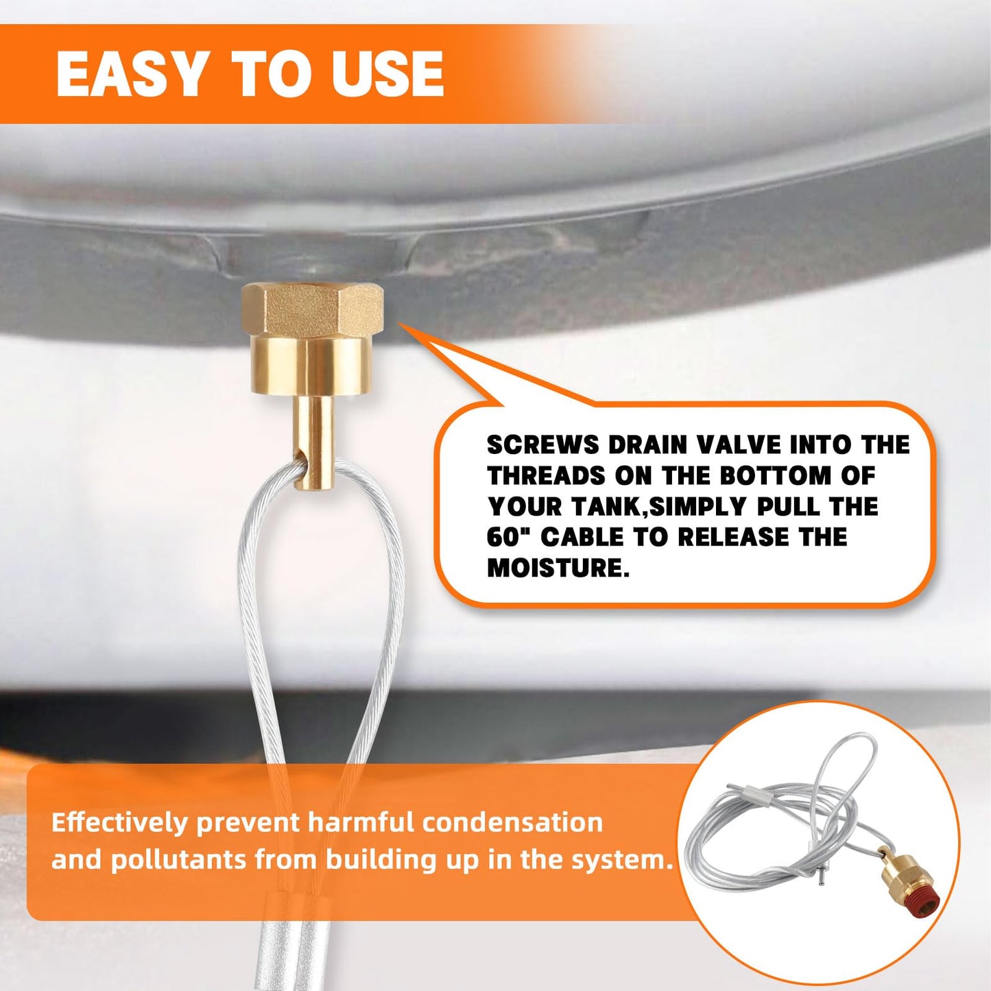 HASAOMOI 2 Pack of 3/8" NPT Air Tank Drain Valve with 60" Cable,For Air Compressor Drain Valve Cable, Semi Truck Trailer