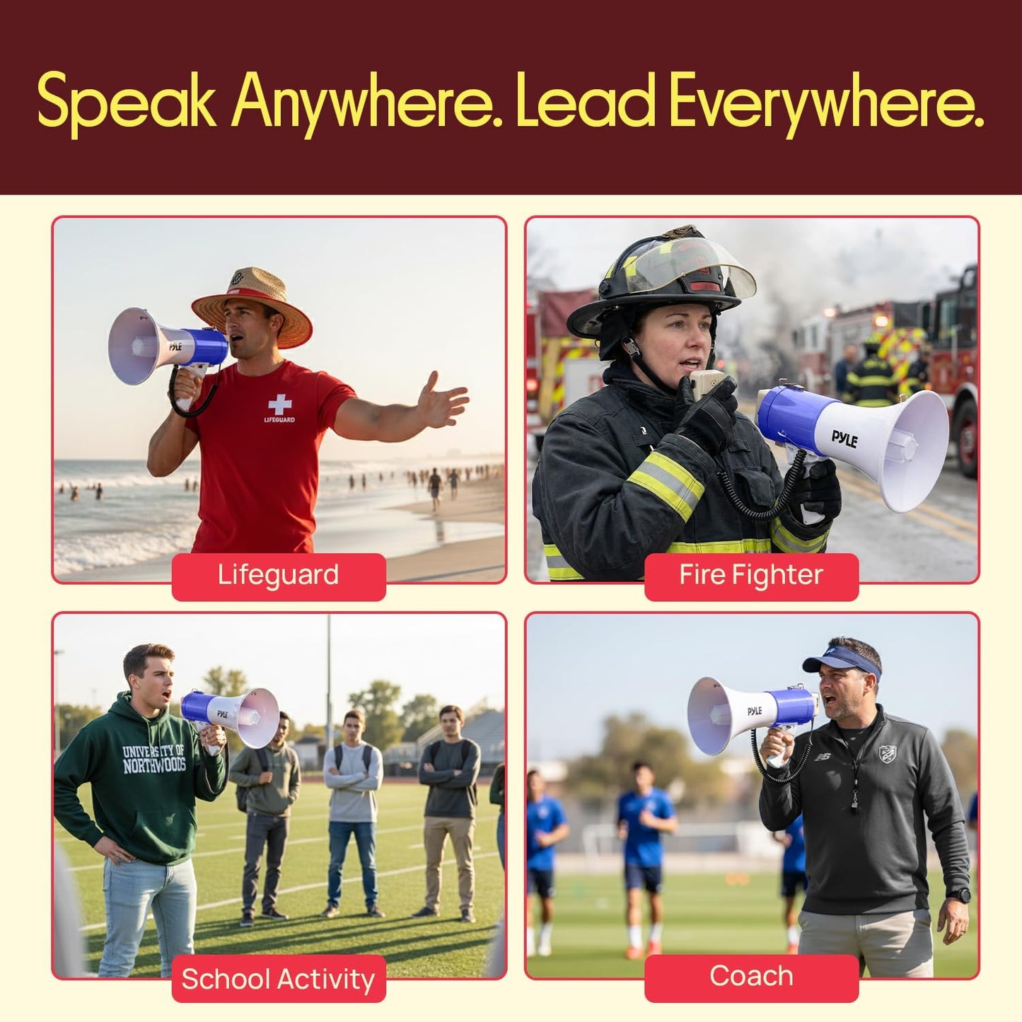 Pyle 50W Portable Megaphone | Adjustable Volume Up to 1700 Yards - Aux Input & USB Playback