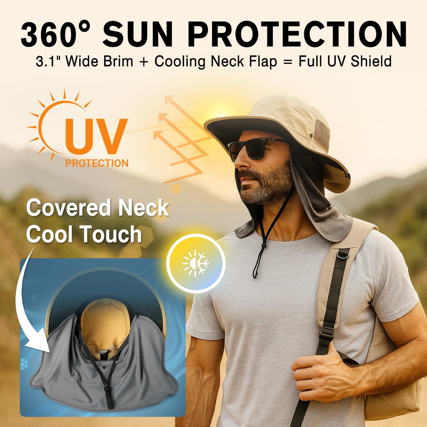 TOP-EX UVCoolix™ Men's Wide Brim Sun Hat with Cooling Neck Flap