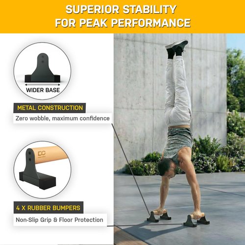 Double Circle Parallettes Push Up Bar with Ergonomic Wooden Handles - Calisthenics Equipment - Non-slip Parallel Bars for Strength Training and Calisthenics - Pushup Handles Parallettes Bars