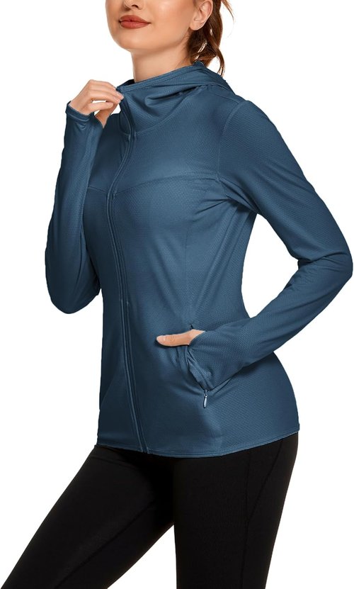 COOrun Women's Sun Protection Hoodie - UPF 50+ Long Sleeve Athletic Jacket with Pockets
