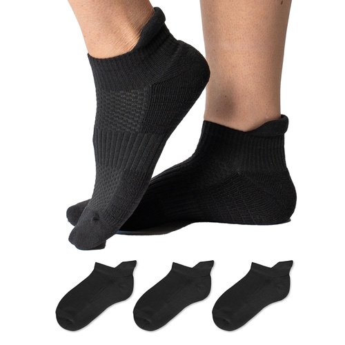 Viasox Ankle Compression Socks for Women & Men 3 Pack, 14 mmHg Support Improves Circulation, Extra Cushioned (Black, S/M)