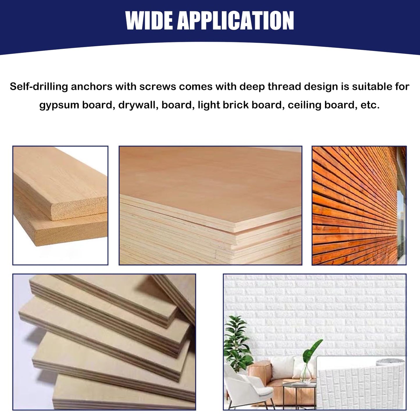 Maozaa 150 pcs Self-Drilling Drywall Anchors with Screws, 0.47x1.18 Inch Zinc Plated Steel Drywall Wall Anchors and Screws Kit Heavy Duty, Easy Application No Drill or Holes in Wall