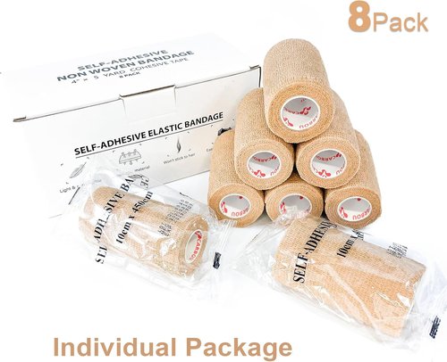 Beige Cohesive Bandage Wrap by [Brand Name] - Self-Adhesive Non-Woven Athletic Tape | 4" x 5 Yards, Premium Medical Stretch Wrap