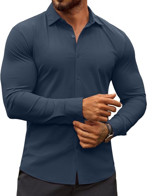 COOFANDY Men's Muscle Fit Dress Shirt - Wrinkle-Free Long Sleeve Casual Button Down | Stylish Fit