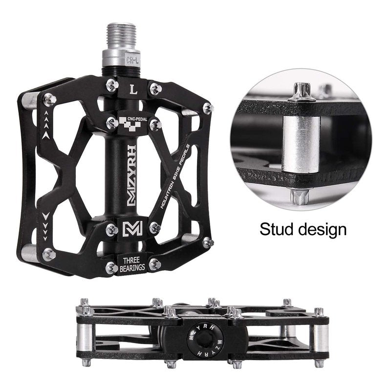 MZYRH Mountain Bike Pedals, Ultra Strong Colorful CNC Machined 9/16" Cycling Sealed 3 Bearing Pedals(Black 3 Bearings)