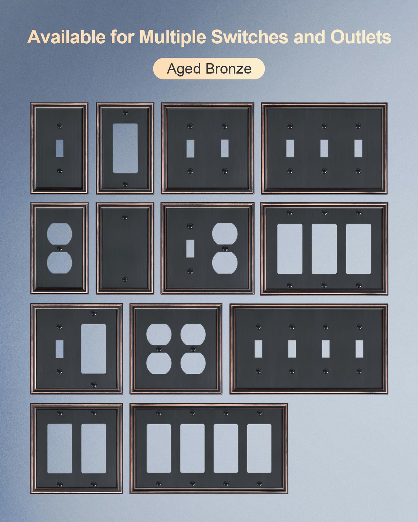 2-Pack Single Toggle Light Switch Cover Plate, Durable Solid Zinc Alloy Decorative Switch Plate Covers, Aged Bronze 1 Gang Wall Plate, Corrosion Resistant