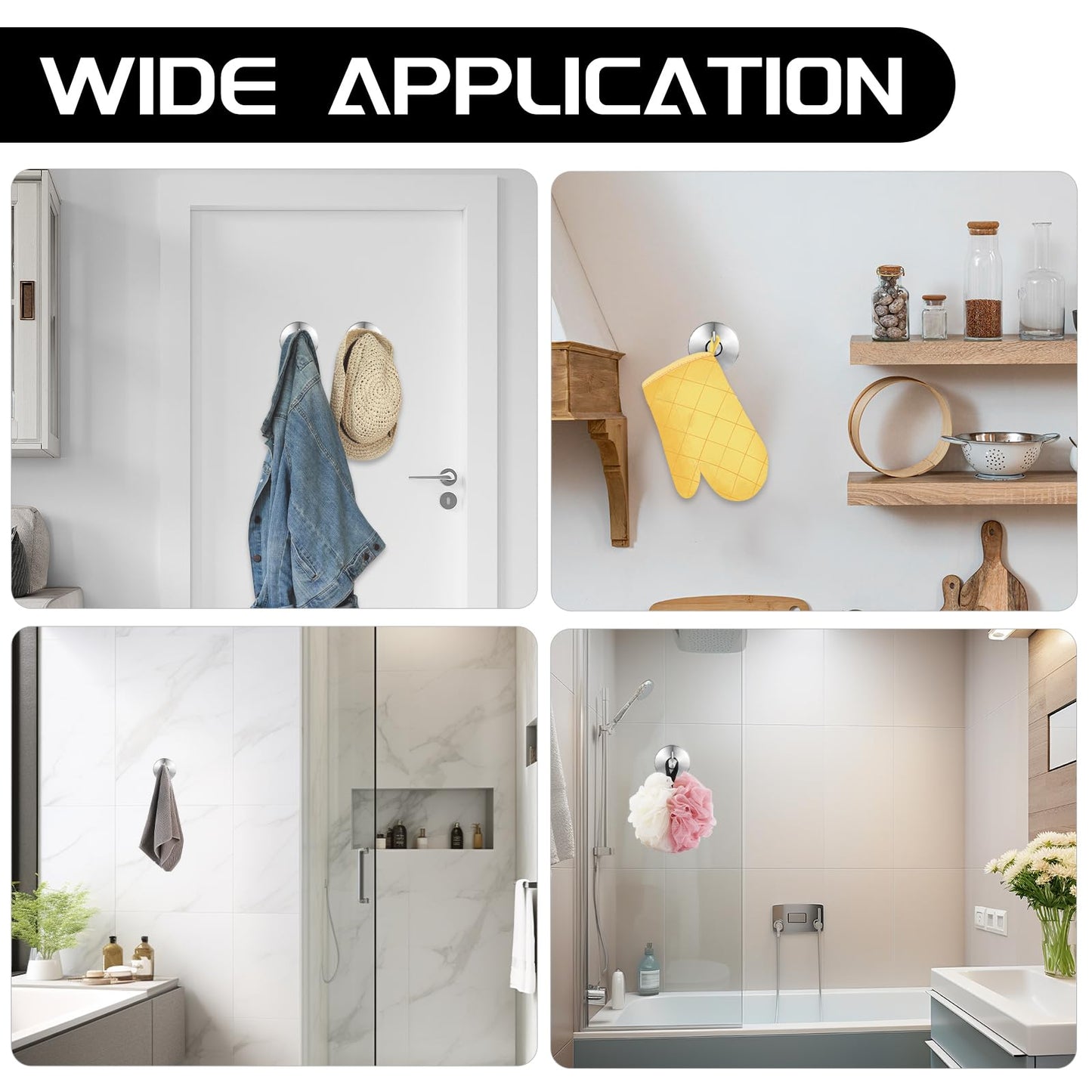 Dntorx Suction Hooks, 2 Pack Vacuum Suction Cup Hooks Removable and Reusable Shower Hooks Stainless Steel Towel Hooks Wall Hanging Hook Heavy Duty Hooks for Bathroom Kitchen, sliver