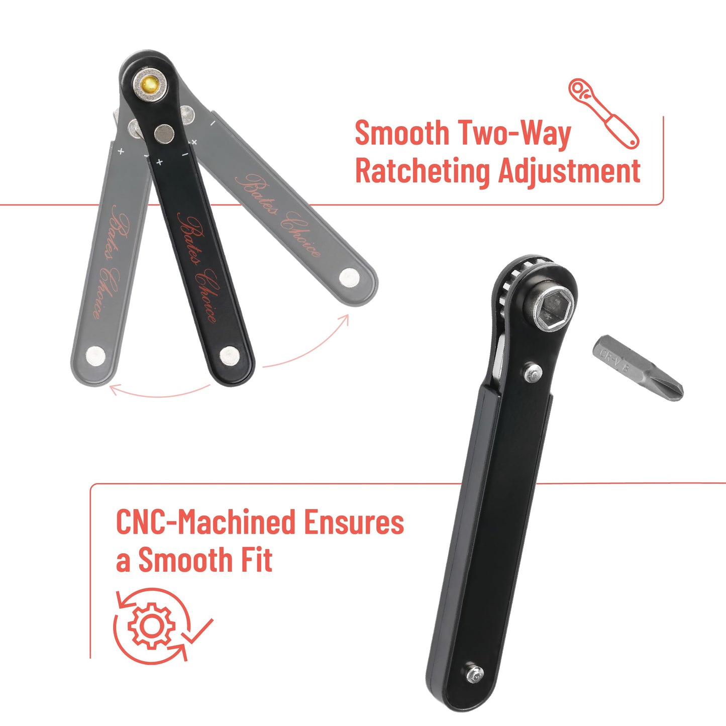 Bates Choice Mini Ratchet Set, 34 pcs, 1/4-Inch Drive, Cr-V Steel, Security Bit Set, Right Angle Screwdriver, 90 Degree Screwdriver, Torx Plus/Torx/Phillips/Slotted, Red Storage Box