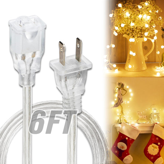 Clear Extension Cord - 6 FT Male to Female Invisible Indoor 2 Prong Power Cable, Thin for Christmas Tree Lighting, UL-Certified, 2 x 18 AWG 250V 6A