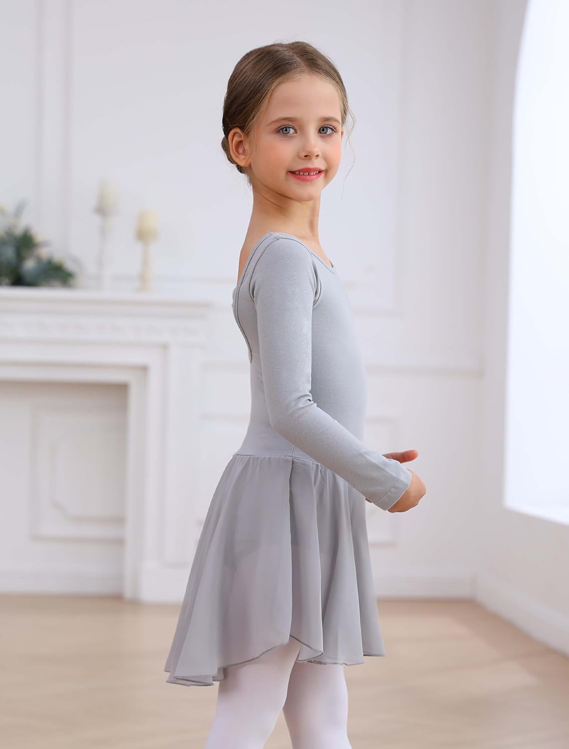 MdnMd Toddler Girls Ballet Leotard - Puff Sleeve Skirted Ballerina Dress | Comfortable Fit