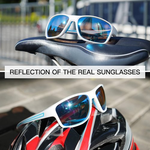 Konlley Sport Polarized Sunglasses for Men and Women, UV Protection Sunglasses Running Fishing Cycling with White Frame Blue Lens
